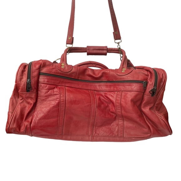 Vintage Bags Vintage 8s Red Leather Travel Duffel Bag Carryon Size